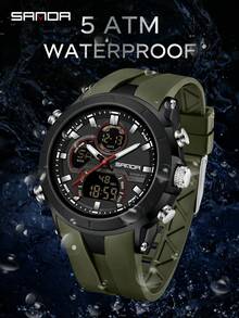 SANDA 6279 Electronic Quartz Watches For Man Dual Display Large Dial Calendar Luminous Waterproof Outdoor Sports Digital Watch - Army Green - View 5