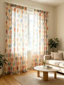 1 Stück dekorativer halbdurchsichtiger Vorhang mit Stangendurchzug, buntem Kreismuster, nordischem Stil, geometrischem ovalem Muster, aus Polyester, für Schlafzimmer, Wohnzimmer und Esszimmer - Verschiedenfarbig - Übersicht 10