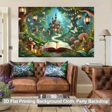 2D Flat, 2D Background Cloth, Magic Book World Wall Hanging Fabric, Polyester Material, Multi-Functional Background Suitable For Living Room, Bedroom, Office, Outdoor, Studio, Party Decoration - Multicolor - View 2