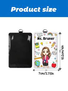 1pc Custom Cartoon Teacher Portrait Badge Holder Lanyard,Personalized Teacher Name Luggage Tag,Teacher Appreciation Gift,Back To School,ID Card Cover - Multicolor - View 3