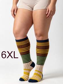1 Pair Unisex Couple Striped Retro Sports Compression Calf Socks, Running Fitness Hiking Versatile, Autumn/Winter New Arrival - Multicolor - View 15