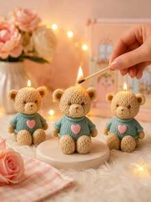 1pc Heart-Shaped Sweater Bear Silicone Mold, Suitable For DIY Crafts - Suitable For Handmade Sweater Bears, Candle Making, Wax Mold, Rectangular Bear Shape With Sweater, Desktop Decoration For DIY Enthusiasts And Artisans - Sweater Bear Mold - View 3