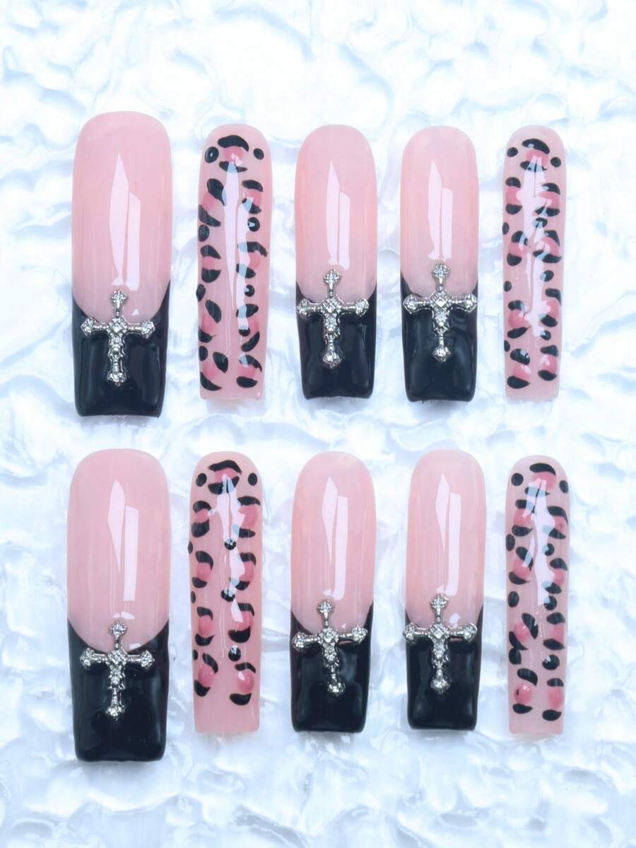 CrystalHola 10片手工穿戴甲,長款棺材形亮面水鑽美甲,奢華3D飾品裝飾美甲,壓克力材質,可重複使用,批發,迷人百搭風格,適合日常穿戴/約會/派對/婚禮/夜生活,工具隨機顏色 - 彩色 - 查看 1