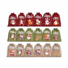 20pcs Christmas Multi-Color Drawstring Closure Portable Fashionable Elderly Snowman Pattern Durable Jute Christmas Bags, Christmas Drawstring Gift Bags, Holiday Party Small Gift Packaging, Ideal Choice For Christmas Use - Multicolor - View 5