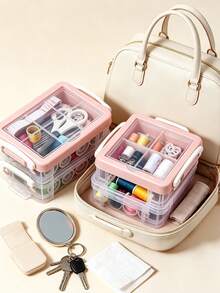 1/2 Set Sewing Kit, Home Sewing Repair Needle And Thread Bag, Portable Large 3-Layer Handmade Sewing Storage Box, Portable 3-Layer Sewing Bag With Transparent Storage Box For Fabric Organization - Conventional - View 4