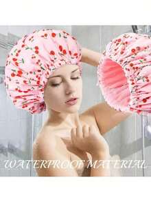 3/1pc New Adjustable Size Terry Cloth Shower Cap Waterproof Polyester Bath Cap Absorbent Microfiber 3-In-1 Hair Drying Cap - Multicolor - View 5