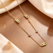 Premium 18K Gold Letter 3 PiecesJewelry Set, Rhinestone Studded Thin Chain Necklace, Bracelet And Earrings, Elegant Women's Accessories, Suitable For Daily Wear - Multicolor - View 5