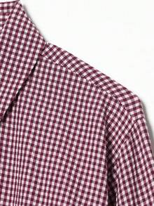 CAREE Women's Spring/Autumn Plaid Short Waist-Cinching Blouse, Lapel Puff Long Sleeve Front Button Shirt - Multicolor - View 6