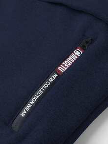 Men's Winter Full Lamb Fleece Lined Hooded Sweatshirt, Elastic Drawstring Hood, Zipper Side Pockets, Loose Fit Warm Jacket - Royal Blue - View 5
