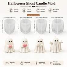 Halloween Cute Ghost Shaped Scented Candle Silicone Mold, DIY Craft Ornament Making Mold, Reusable And Easy To Demold - Transparent White - View 2