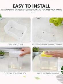 1pc Kitchen Dish Soap Dispenser, Dish Detergent Dispenser, 2-In-1 Soap Dispenser For Kitchen Countertop, Plastic Soap Dispenser, Instant Refill, Durable, Includes Sponge, Liquid Detergent Dispenser, Kitchen Tool - A - View 5