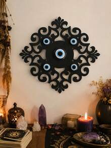 1pc Bohemian Style Evil Eye Wall Decor, Room Decoration, Turkish Blue Eye Wall Hanging, Mysterious Evil Eye Decorative Pendant, Vintage Carved Hollow Pattern Wall Decor - Evil Eye - View 1