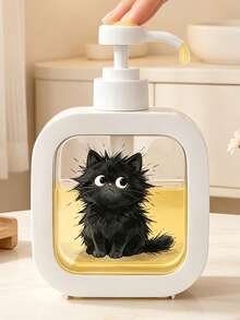 Adorable Fluffy Black Cat Square Pump Dispenser, Refillable Reusable Empty Plastic Liquid Bottle, Push Down Pump Container For Hand Soap, Shower Gel, Shampoo, Dish Soap, Bathroom Kitchen Countertop Organizer, Perfume Refillable Bottle, Travel Bottles - Multicolor - View 6