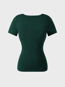 Casual Elegant Short Sleeve Crew Neck Top, Suitable For Daily Wear, Commuting, Going Out, Spring/Summer - Dark Green - View 7