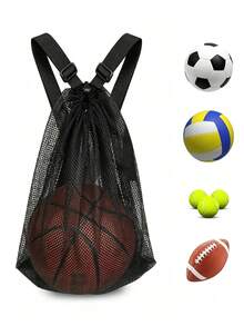 Basketball Storage Bag 14.5 * 19.5 Inch Sports Single Ball Bag Drawstring Mesh Backpack, Suitable For Carrying Soccer, Volleyball, Baseball, American Football - Multicolor - View 1