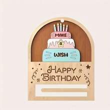 1pc 2D Wooden Birthday Greeting Card, Innovative Design With "Happy Birthday" Text And Birthday Cake Pattern, Perfect For Birthday Party Gift And Decoration, Also Suitable For Home Decor - Arched Birthday Card - View 2