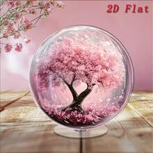 Pink Cherry Blossom Tree Acrylic Ball Stand, 360° Rotating Atmosphere Desktop Decor - A - View 3