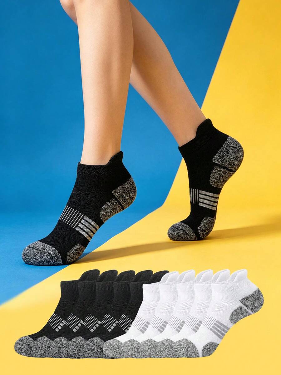 1/5/10/20 Pairs Women's Short Socks, Towel Bottom Striped Sports Socks, Comfortable Soft Anti-Slip Shock-Absorbing Running Socks - Multicolor - View 1