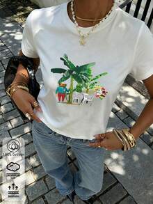 Puerto Rico Bunny "DtMF" Fun Frog Unique Print Fitted Shoulder T-Shirt, Vacation Travel Beach - White 7 - View 4