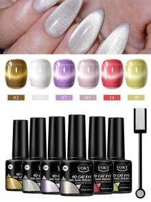 Premium Satin Wide Cat Eye Gel Nail Polish 6-Color Set, High Saturation Magnetic Powder With Delicate Gradient Cat Eye Luster, Includes Magnet Tool, Gentle Removable Non-Damaging Nail Gel, Exquisite Gift Box Packaging, Thoughtful Nail Art Gift For Girls Anniversary And Holiday - Multicolor - View 13