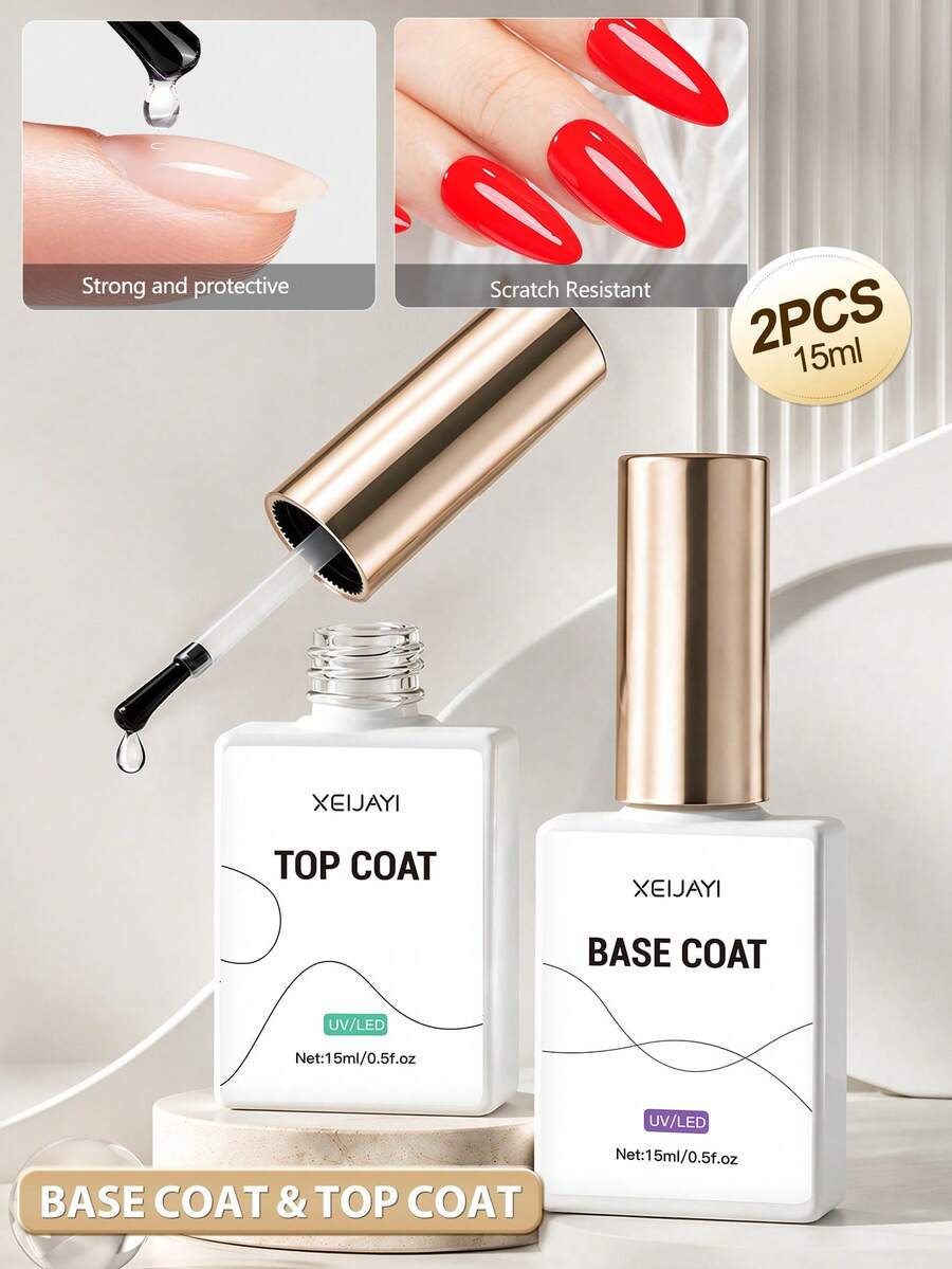 XEIJAYI 15ml No-Wipe Top Coat And Base Gel, Long-Lasting UV Soak-Off 2-In-1 Gel Nail Polish Functional Gel - View 1