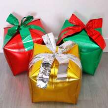 Random Color Christmas Gift Box Shaped Balloons Red Green Christmas Gift Box Balloons With Ribbons Suitable For Christmas Decoration - Multicolor - View 3