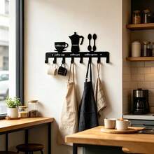American Style COFFEE BAR Iron Coffee Cup Hooks, Wall-Mounted Multi-Hook Storage Rack, Home Kitchen Restaurant Apron & Utensil Organizer, Commercial Cafe Bar Creative Metal Wall Decor Hooks, Mug Hanging Rack, Home Decor - View 10