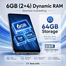 ZTE Blade A35e Smartphone, Silver Gray, Unlocked, Android 14, (2GB RAM + 4GB Fusion Memory) + 64GB ROM, 5000mAh Battery, Dual SLM 4G, 4G LTE, Global Version - Silver Gray - View 6