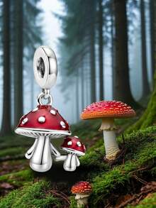 1件時尚925純銀紅色蘑菇吊墜，適用於女士手鍊、手鐲、DIY珠寶製作 - 款式3 - 查看 9