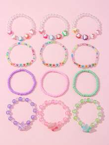 4/12 Pcs/Set Gelang Manik-Manik Warna-warni Lucu untuk Anak-Anak, Liontin Bintang & Awan, Untuk Sekolah, Sehari-hari & Liburan, Hadiah Ulang Tahun, Manik-Manik Warna Acak - MultiWarna - View 6