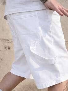 Men's Casual Denim Shorts, Summer American Style Washed Vintage Light Blue Loose Fit Bermuda Shorts - White - View 1