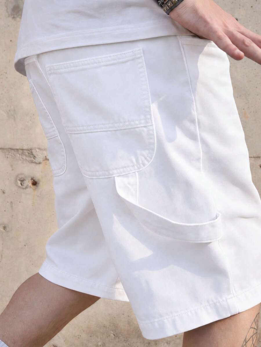 Men's Casual Denim Shorts, Summer American Style Washed Vintage Light Blue Loose Fit Bermuda Shorts - White - View 1