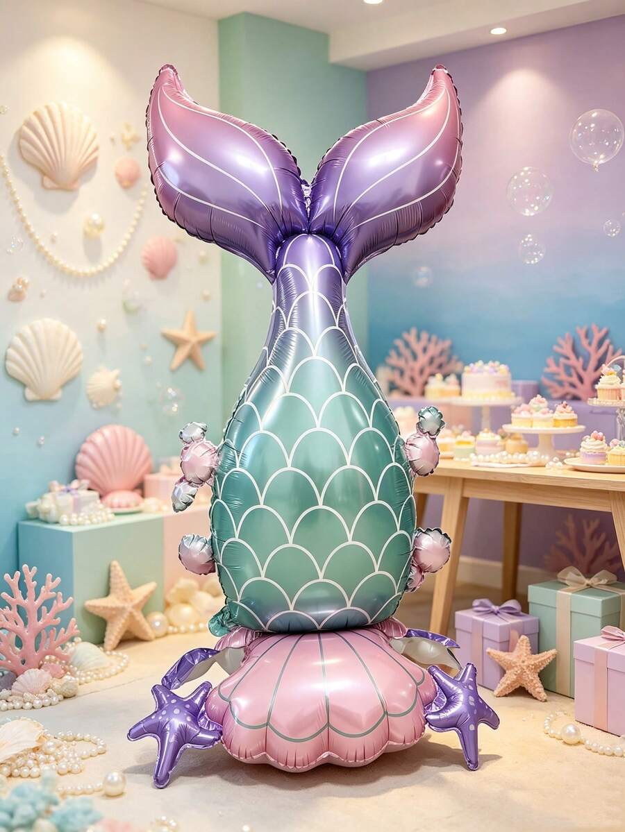 1pc New Large 61.2 Inch 3D Mermaid Tail Base Aluminum Foil Balloon, Suitable For Mermaid Theme Ocean Theme Party Decoration Balloon - View 1