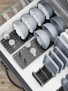Kitchen Drawer Anti-Slip Divider Storage Rack, For Storing Bowls And Plates, Dish Drainer Rack, Multi-Functional Portable Slot-Style Organizer Storage Rack, Home Free-Combination Storage Shelf - Multicolor - View 8
