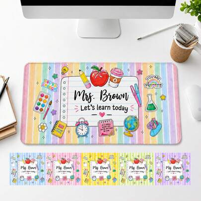 1pc Personalized Teacher Desk Mat, Custom Teacher Name Striped Mouse Pad, Teacher Gifts, Back To School Gift, Teacher Appreciation Gift