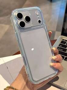 1件透明淺藍色邊框手機殼附手腕掛繩，適用於 iPhone 18 17、17 Pro Max、17 Air、17、16 Pro Max、16 Pro、16 Plus、16、15 Pro Max、15 Pro、15 Plus、12 Pro Max、12 Pro、12/11，適合女生，可作為禮物送給親友、同學、好朋友 - 淺藍色 - 查看 4