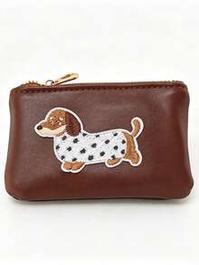 Portofel moale și drăguț în formă de câine Dachshund cu breloc, buzunar mini cu fermoar, suport pentru carduri cu model adorabil de câine alb cu pete, portofel compact și portabil pentru utilizare zilnică și cadouri - Multicolor - Vizualizare 10