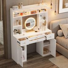 20 X 40 X 160 Cm Dressing Table / With Mirror And LED Lighting / Dressing Table Made Of MDF Panels / 4 Drawers / Open Shelf / For The Bedroom / White - White - View 4