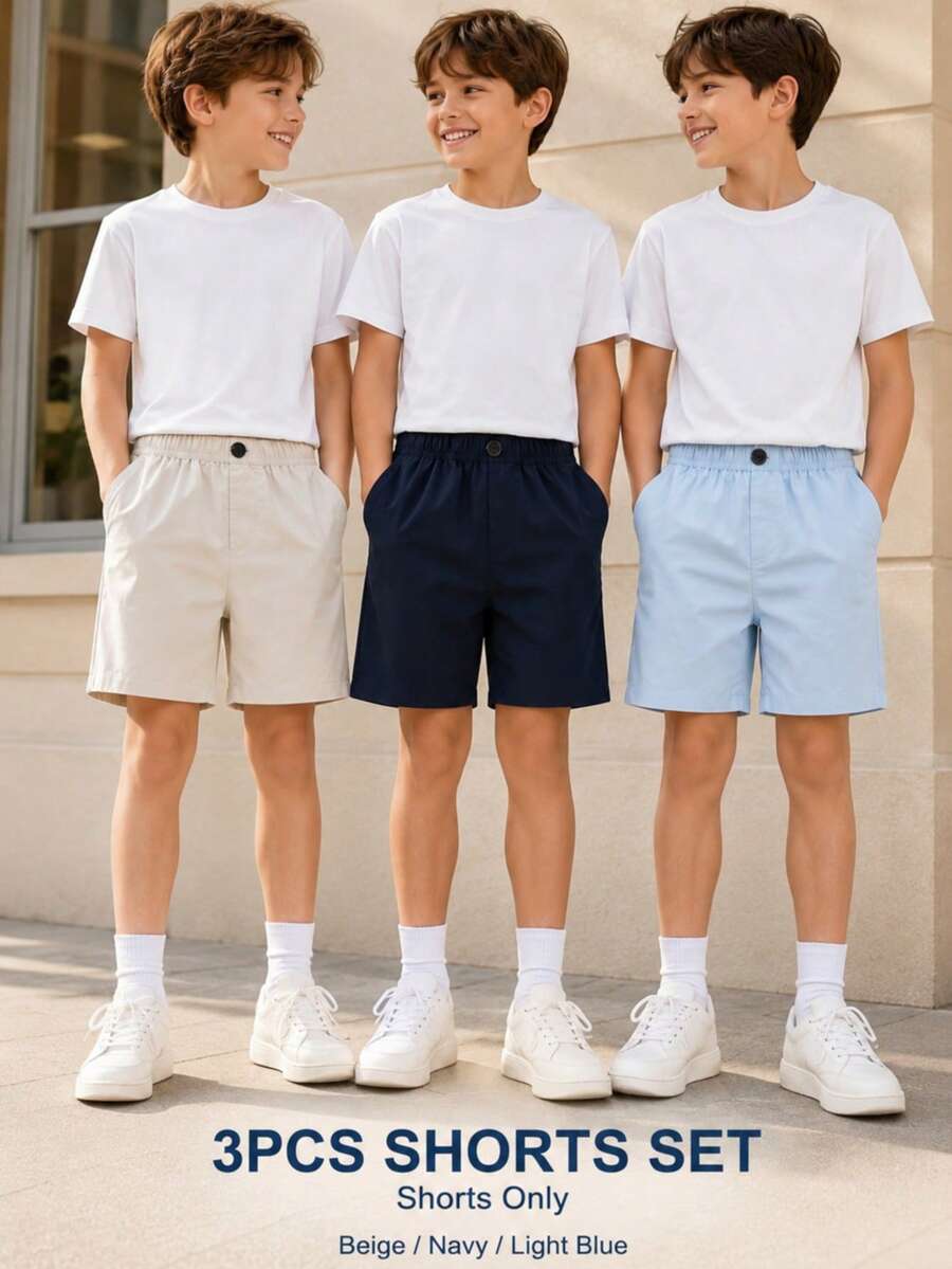 3件組 男童經典斜口袋百搭短褲 - 彩色 - 查看 1