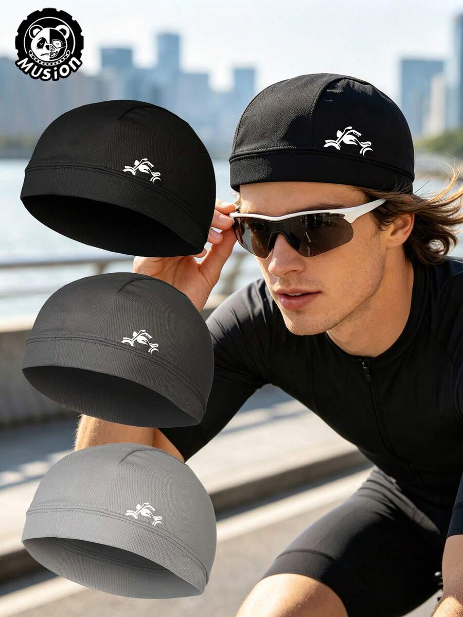 Musion 1/3pcs Soft Skull Cap, Breathable Mesh Sweat-Absorbing Helmet Liner, Quick-Dry Lightweight Knit Helmet Inner Cap, Suitable For Cycling, Motorcycle, Running, Sports - Multicolor - View 1