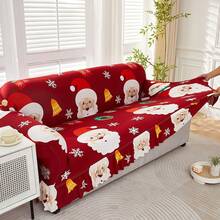 1pc Printed Santa Claus Elastic Hem Sofa Cover, All-In-One Sofa Slipcover For 1-2-3-4 Seater Sofas, Soft Fabric, Suitable For Straight Sofa, Living Room, Bedroom, Study, Home Decor - Red - View 9