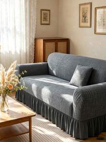 1pc Dark Gray Elastic Skirt Style Sofa Cover, Modern Pattern, Machine Washable, Water-Resistant, Dust-Proof, Non-Slip Home Decor Sofa Cover, Suitable For 1/2/3/4 Seater, All Seasons - Dark Grey - View 6