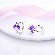 Vectoflux 1 Pair Gothic Natural Style S925 Sterling Silver Low-Allergenic Dragonfly Fire Dragon Shiny Tulip Iris Dangle Earrings Women's Wedding Party Birthday Jewelry Gift - Multicolor - View 2