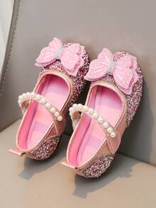 Girls' Pearl Design Princess Shoes, Bowknot Rhinestone Shoes, Versatile For Spring/Summer Outings And Daily Wear - Pink - View 5