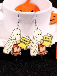 1 Pair Halloween Pink Cartoon Funny Creative Cute Ghost Reading Book Earrings Women Party Jewelry - Multicolor - View 6