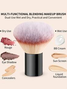 1pc Large Gradient Fluffy Round Head Powder Brush & Puff 13pcs Set, 11pcs Makeup Sponge & Puff Set, Silicone Cleaning Brush Bowl, Multi-Functional Makeup Tools For Setting Powder, Blush And Loose Powder - Multicolor - View 2