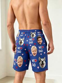 1Pc Men Custom Multi Face Photo We Love Dad Blue Pajama Shorts Personalised Male Lounge Shorts Sleep Bottoms Father Day Present - Multicolor - View 5