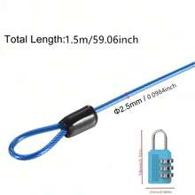 Gembok Kombinasi Kabel Baja Panjang, Kabel Baja Lunak 1,5m dengan Set Gembok Kombinasi, Cocok untuk Koper, Skuter, Helm, Penutup Mobil, dan Kunci Anti-Pencurian Kaca Depan - MultiWarna - View 5