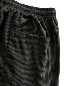 Hidkat Pantalones Capri Deportivos Casuales para Hombre, Pana Ligera, Cintura Elástica con Cordón, Cómodos para el Hogar, Ocio Diario & Uso al Aire Libre - Negro - Ver 6