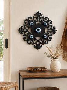 1pc Bohemian Style Evil Eye Wall Decor, Room Decoration, Turkish Blue Eye Wall Hanging, Mysterious Evil Eye Decorative Pendant, Vintage Carved Hollow Pattern Wall Decor - Evil Eye - View 3